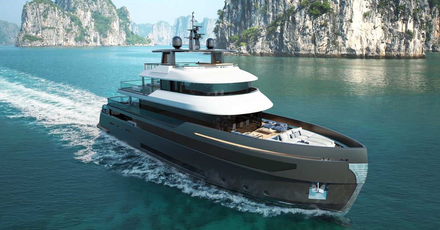 Rendering of Benetti B.Yond 37M motor yacht under way