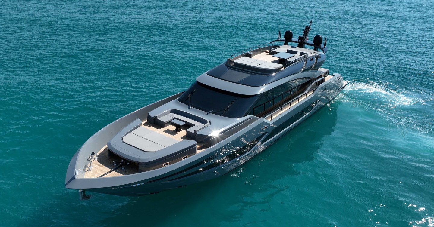 AB Yachts AB 100 motor yacht at anchor 