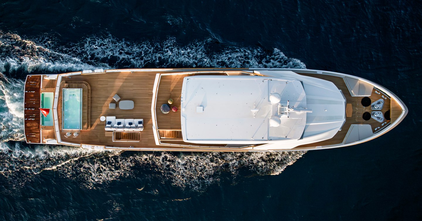 Aerial view of Explorer Yacht Miouch under way