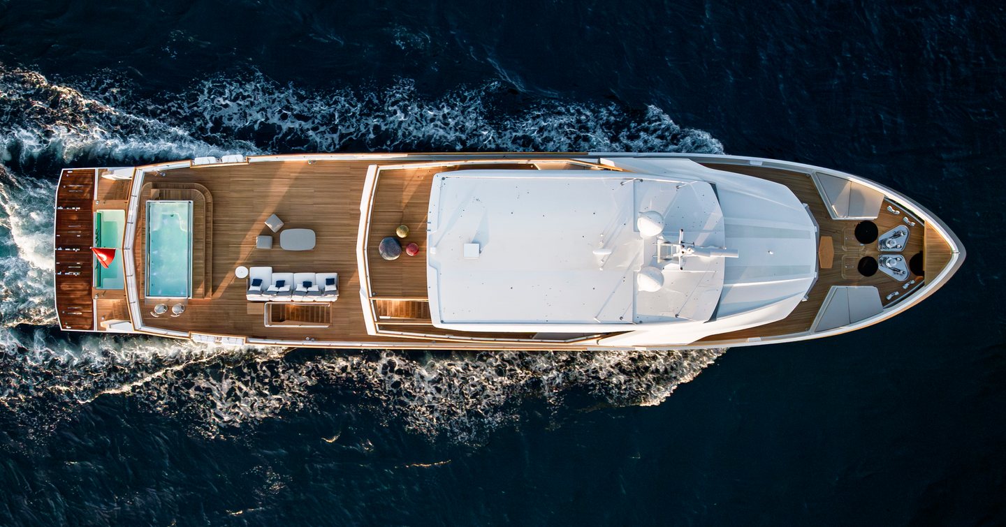 Aerial view of Numarine 40MXP explorer yacht under way 