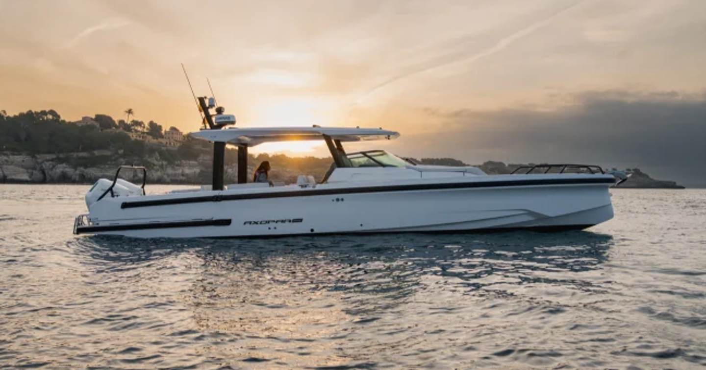 Axopar 38 Sun Top boat at anchor 