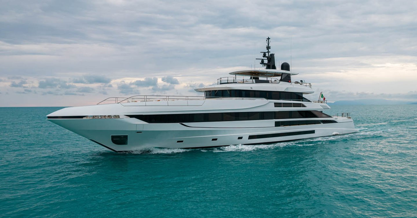 Mangusta Ocean 50 superyacht underway, surrounded by sea.