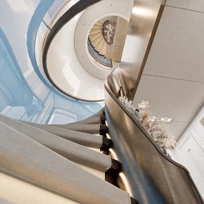Rendering of Moonen 122 Martinique Superyacht Lollipop staircase 