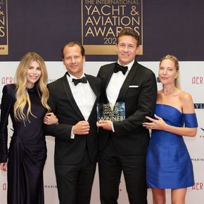 Winners with trophy at the International Yacht and Aviation Awards