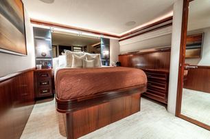 Westport motor yacht Simplicity guest cabin with storage 