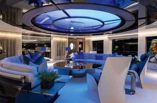 Expedition yacht Scout main saloon with circular ceiling integrated light