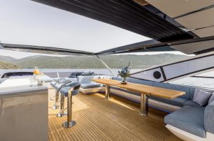 Sunseeker motor yacht Exit flybridge bar and dining area 