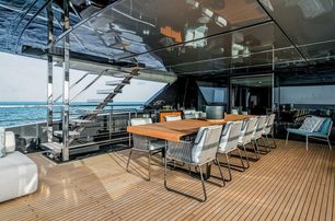 Riva motor yacht Janus Navem flybridge dining area 