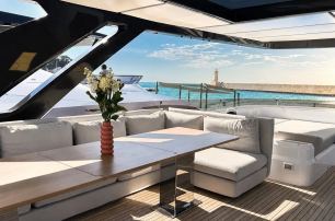 Ferretti motor yacht Lady Aga sundeck dining area 