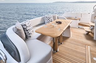 F58 motor yacht aft deck seating area 