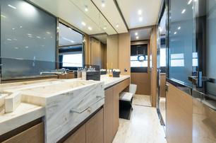Riva motor yacht Kar master en suite with marble surfaces 
