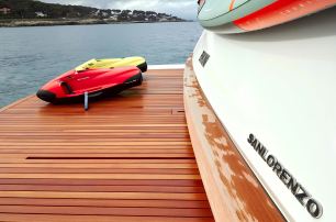 Sanlorenzo motor yacht Kapusha swim platform with water toys 