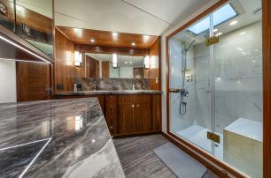 Nordhavn's N71 motor yacht master ensuite with glass shower 