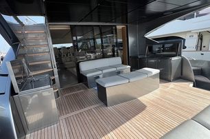  Pershing motor yacht Honey Badger aft deck seating area 