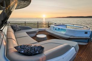 Princess X95 Vista foredeck jacuzzi at sunset