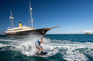 waterski by luxury classic motor charter yacht