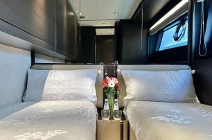 Ferretti motor yacht Lady Aga guest cabin with twin beds 