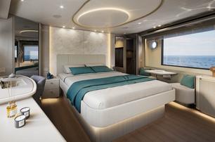 Absolute Navetta 66 motor yacht master cabin with large window 