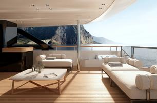 Custom Line Navetta 35 motor yacht aft deck lounge 