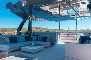Custom Line motor yacht On sundeck lounge 