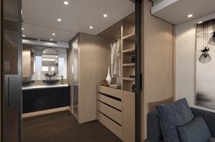 Prestige M8 Evo motor yacht master cabin wardrobe  