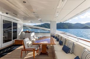 Feadship superyacht Rock.It aft deck seating area 