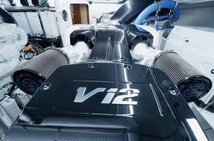 Fleming 85 Humphree stabilisation system installed between the twin MAN diesel engines