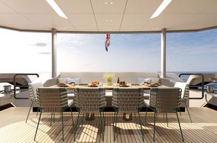 Bering 88 motor yacht aft deck dining area 