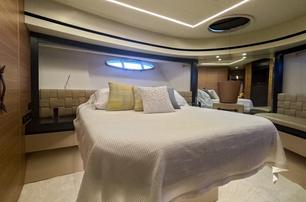  Pershing motor yacht Honey Badger guest cabin with double bed 