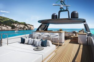 A graphic rendering of the exterior of a Benetti yacht for sale