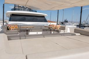 Custom Line yacht Willpower foredeck sun pads 