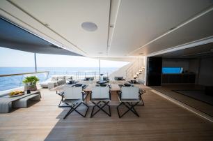 Sanlorenzo motor yacht Naya 7 upper aft deck dining area 