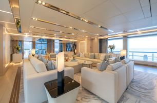 Bilgin 263 Superyacht Al Reem main saloon with white sofa