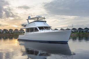 A classic trawler yacht, the Grand Banks 54