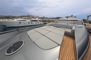  Pershing motor yacht Honey Badger foredeck sun pads 