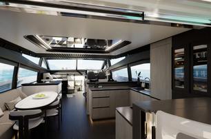 Pearl Yachts Pearl 73 motor yacht saloon dining area 