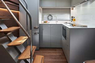 Princess V50 motor yacht galley with grey detailing 