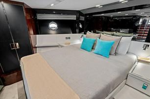 Riva motor yacht Tango Whiskey guest cabin with double bed 