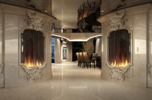 Lurssen yacht KISMET hallway with fireplaces