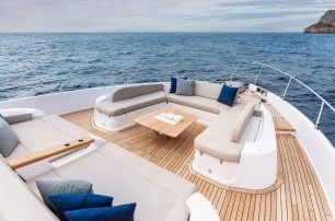 Ferretti motor yacht Lady Aga foredeck lounge 