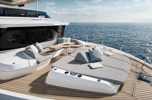 Absolute Navetta 66 motor yacht foredeck with sun pads 