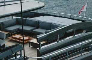 Pershing motor yacht Byeee... sundeck with lounge seating 