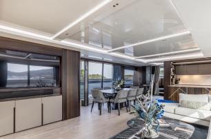 Sunseeker motor yacht Exit main saloon view of lounge and dining area 