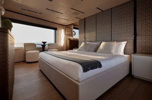 Azimut Magellano 27M yacht master cabin with seating area 