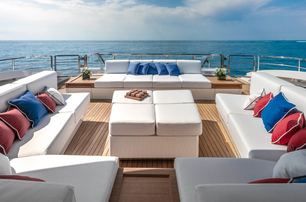 The exterior lounging space on board the Overmarine superyacht EL LEON