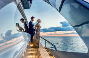 Pershing 9X sidedecks lifestyle with lights
