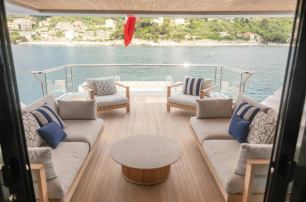 Sanlorenzo motor yacht Tolemai aft deck lounge