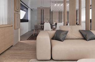 Close up Rendering of Tecnomarine TM41 superyacht main saloon seating 