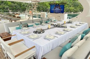 Superyacht Love T flybridge dining area 