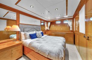 Sanlorenzo motor yacht Cariloy guest cabin with warm wood finishes 